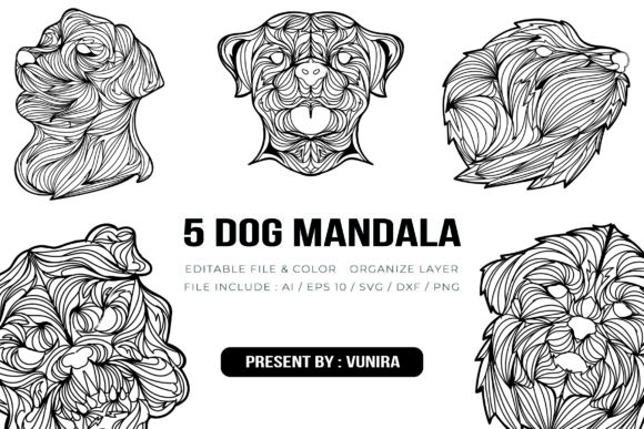 5 Dog Bundle Mandala